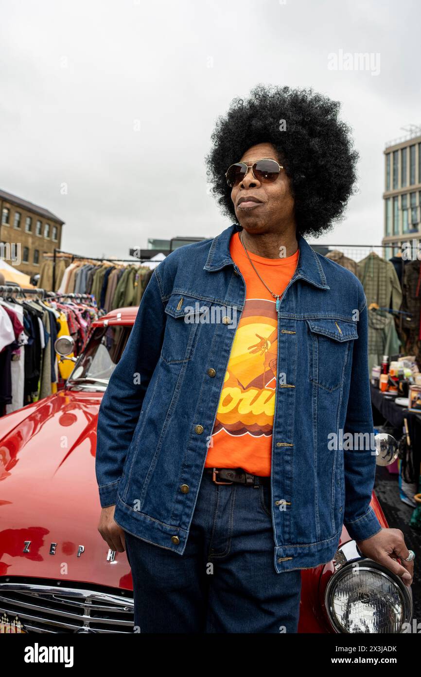 London, UK. 27 April 2024. Ade Yesufu, a fan of vintage fashion, is ...