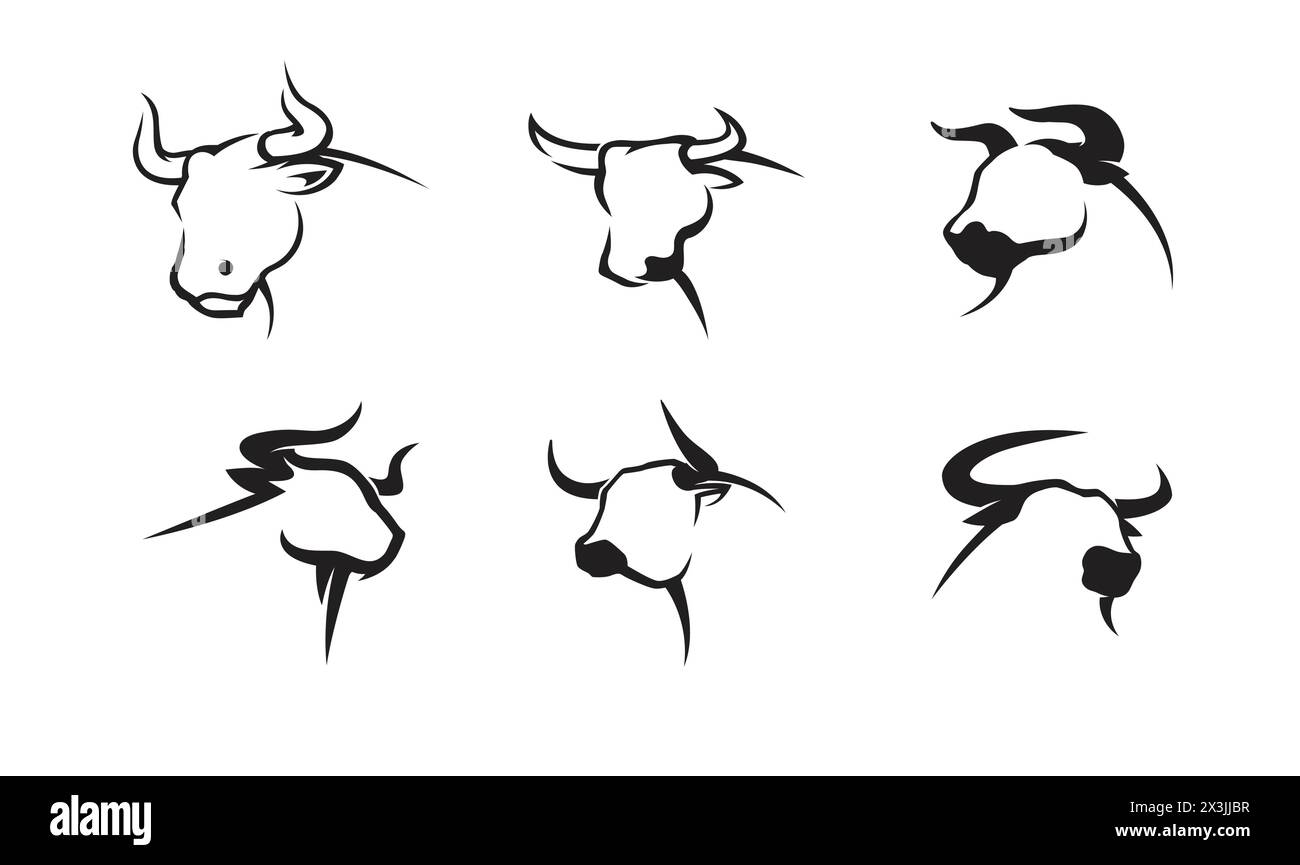 creative buffalo cow ox bull head collection logo vector design ...