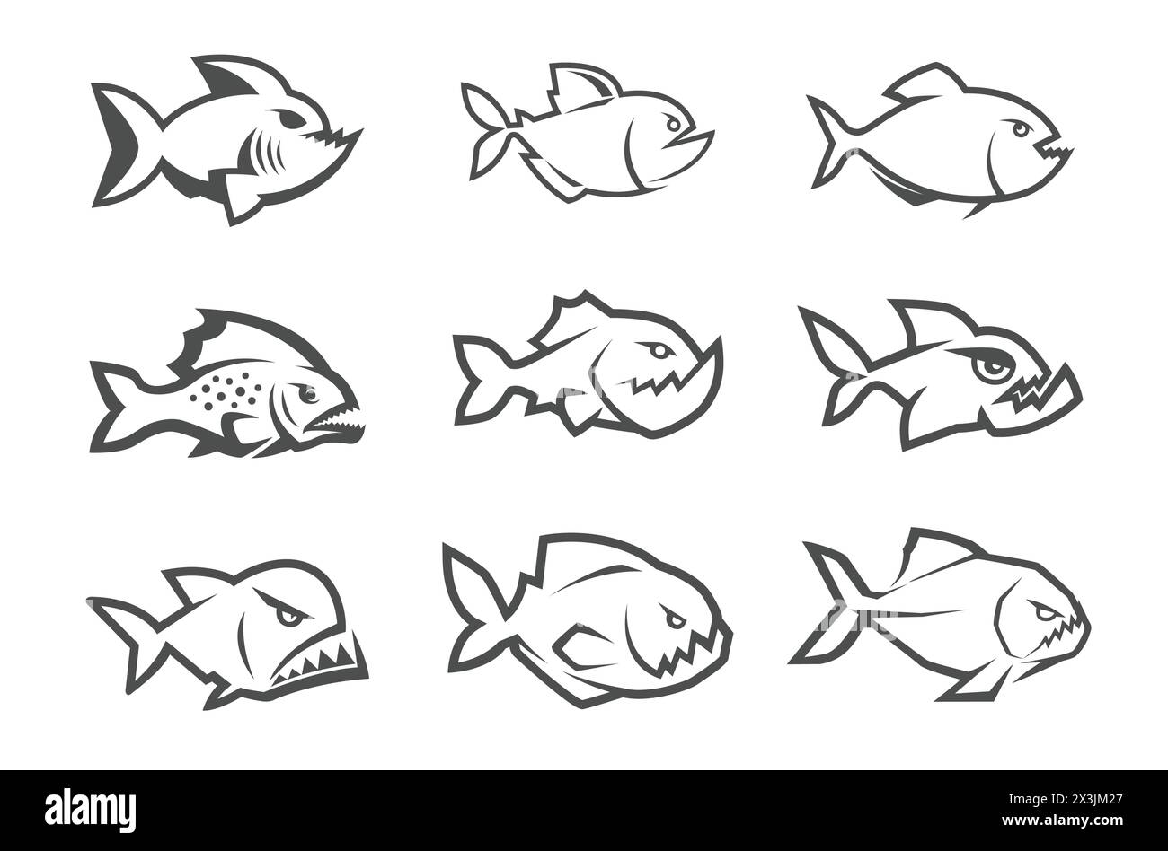 Creative Piranha Fish Collection Logo Design Illustration Stock Vector