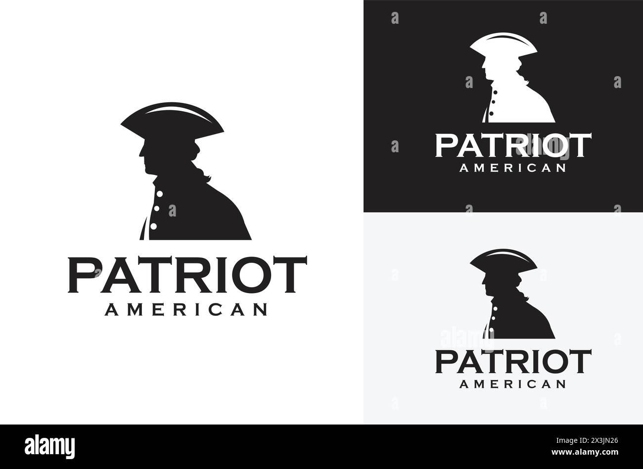Classic American Patriot Silhouette Facing. United States Revolutionary War Army Soldier Vintage Illustration Design on black white background Stock Vector
