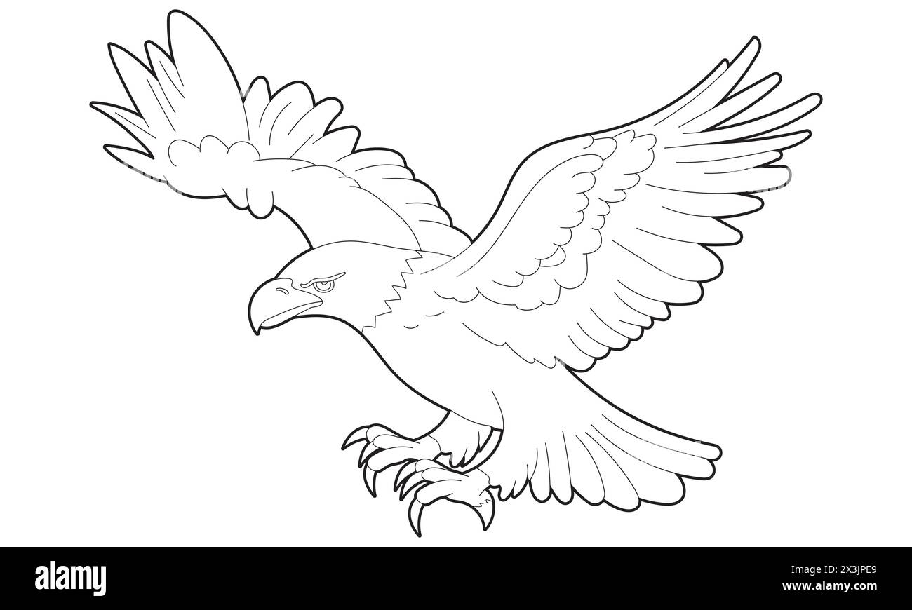 Bald Eagle Colouring Page element, isolated on white Stock Vector