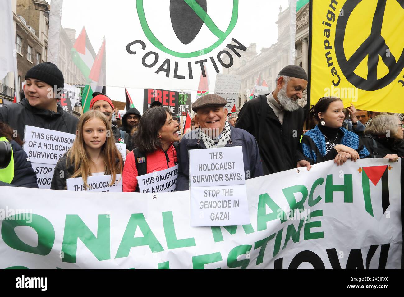 London, UK, 27th April 2024. The National March for Palestine drew approximately 100 000 people, marching from Parliament Square to Hyde Park, calling for a ceasefire in Gaza and to stop arming Israel. Leading the march were medics and also attending were Michelle O'Neil, first minister of Northern Ireland and Stephen Kapos, a holocaust survivor and his family. Credit : Monica Wells/Alamy Live News Stock Photo
