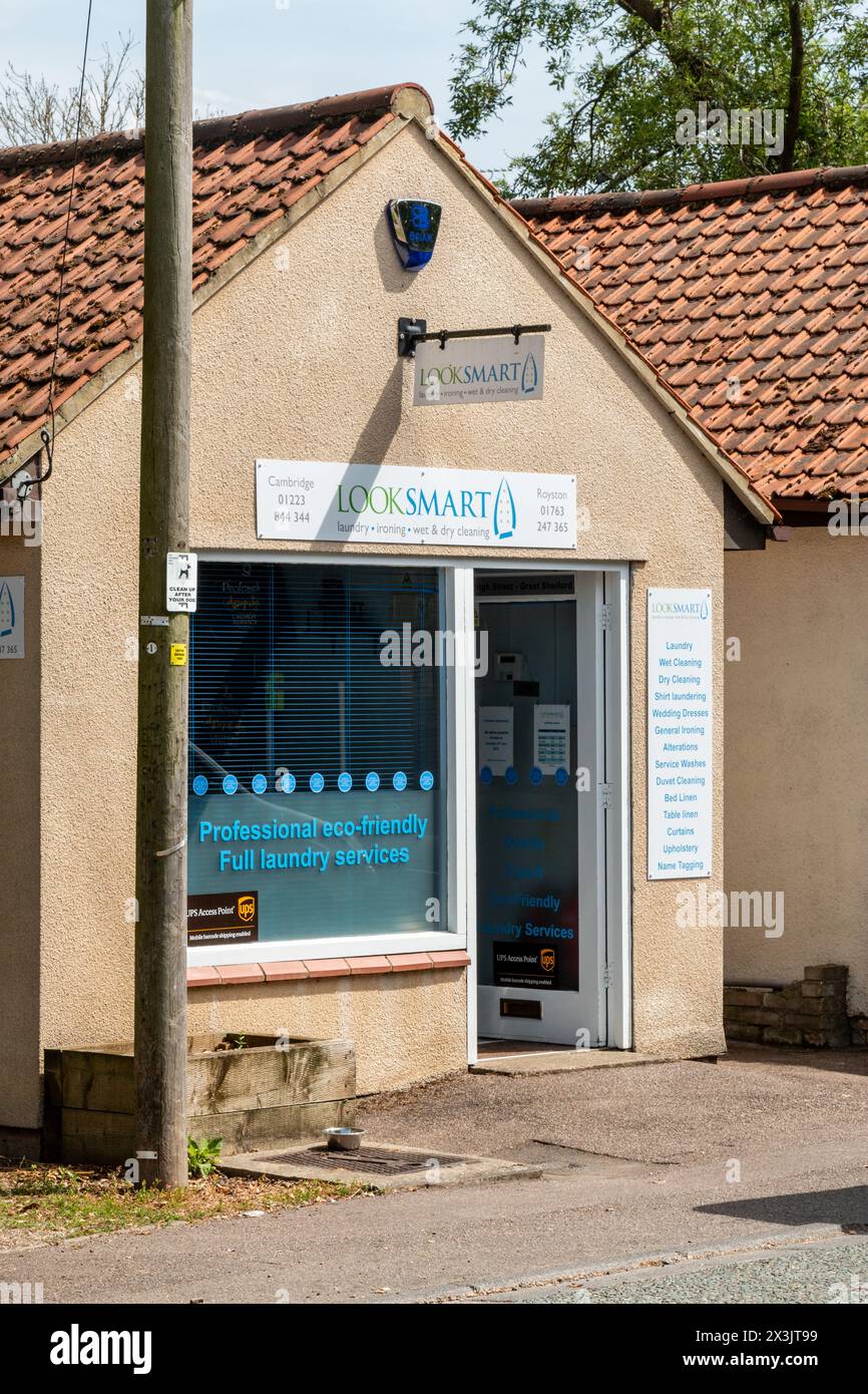 Exterior view of a small laundrette, LookSmart, in Great Shelford, Cambridgeshire, England, UK Stock Photo