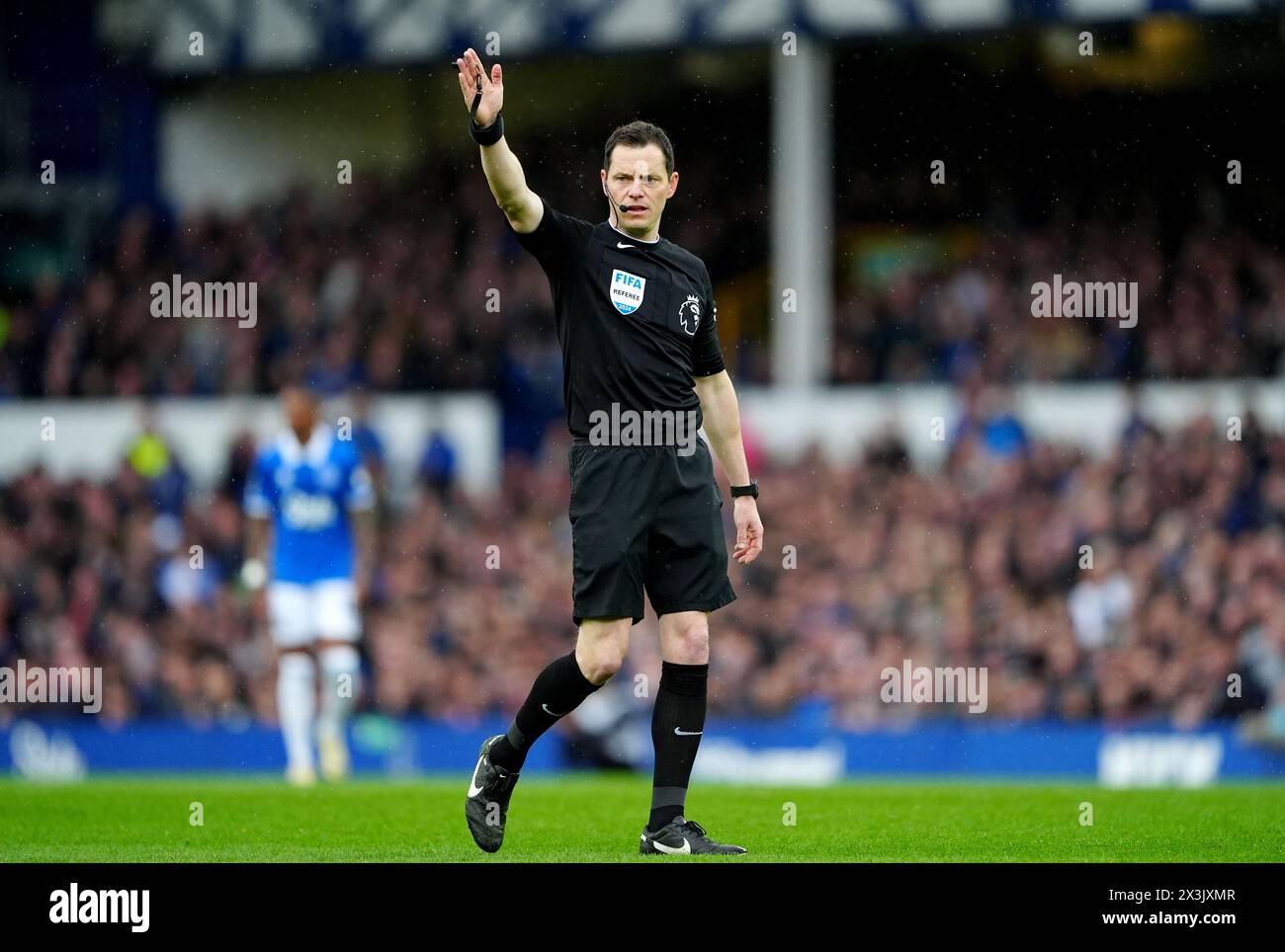 Referee Darren England during the Premier League match at Goodison Park, Liverpool. Picture date: Saturday April 27, 2024. Stock Photo