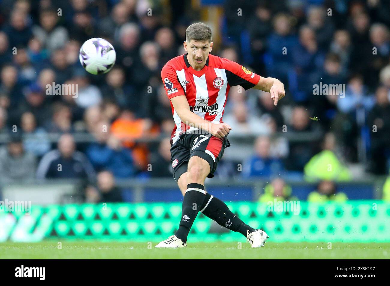 Liverpool, UK. 27th Apr, 2024. Vitaly Janelt of Brentford. Premier League match, Everton v Brentford at Goodison Park in Liverpool on Saturday 27th April 2024. this image may only be used for Editorial purposes. Editorial use only, pic by Chris Stading/Andrew Orchard sports photography/Alamy Live news Credit: Andrew Orchard sports photography/Alamy Live News Stock Photo