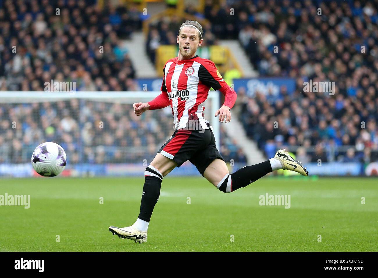 Liverpool, UK. 27th Apr, 2024. Mathias Jensen of Brentford. Premier League match, Everton v Brentford at Goodison Park in Liverpool on Saturday 27th April 2024. this image may only be used for Editorial purposes. Editorial use only, pic by Chris Stading/Andrew Orchard sports photography/Alamy Live news Credit: Andrew Orchard sports photography/Alamy Live News Stock Photo