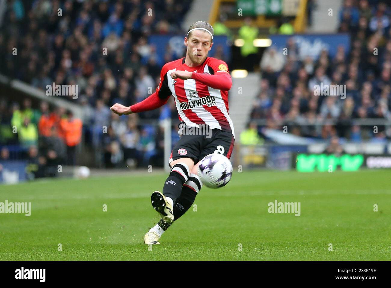 Liverpool, UK. 27th Apr, 2024. Mathias Jensen of Brentford. Premier League match, Everton v Brentford at Goodison Park in Liverpool on Saturday 27th April 2024. this image may only be used for Editorial purposes. Editorial use only, pic by Chris Stading/Andrew Orchard sports photography/Alamy Live news Credit: Andrew Orchard sports photography/Alamy Live News Stock Photo