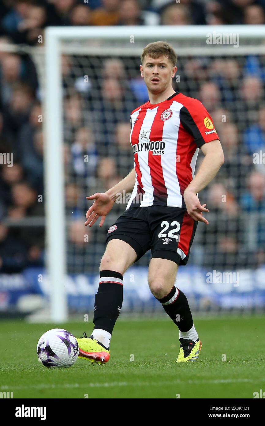 Liverpool, UK. 27th Apr, 2024. Nathan Collins of Brentford. Premier League match, Everton v Brentford at Goodison Park in Liverpool on Saturday 27th April 2024. this image may only be used for Editorial purposes. Editorial use only, pic by Chris Stading/Andrew Orchard sports photography/Alamy Live news Credit: Andrew Orchard sports photography/Alamy Live News Stock Photo