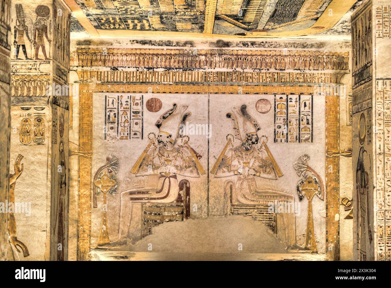 Mural of God Osiris, Tomb of Ramses V & VI, KV9, Valley of the Kings, UNESCO World Heritage Site, Luxor, Egypt Stock Photo