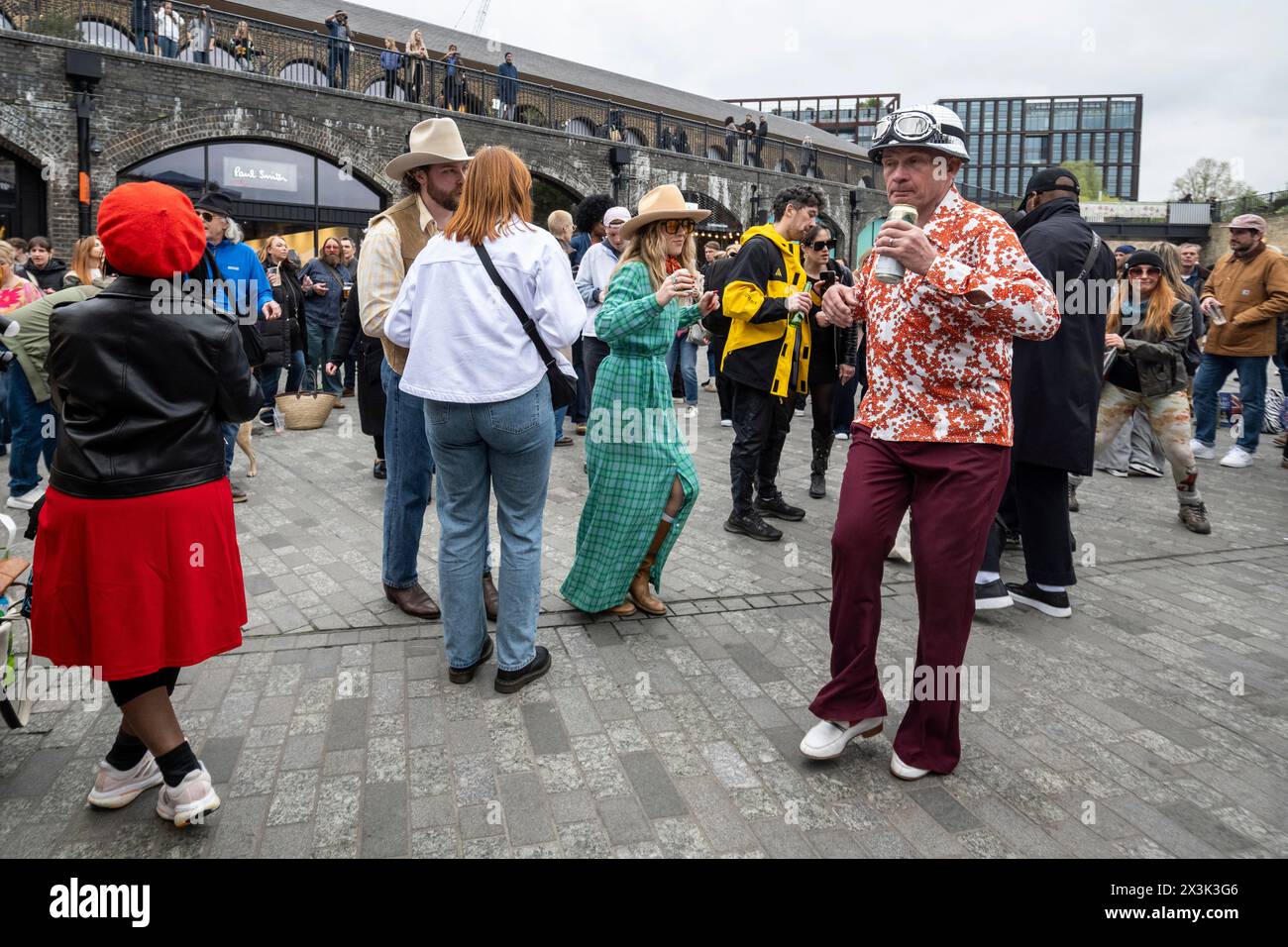 London, UK. 27 April 2024. People dance to sixties and seventies music ...