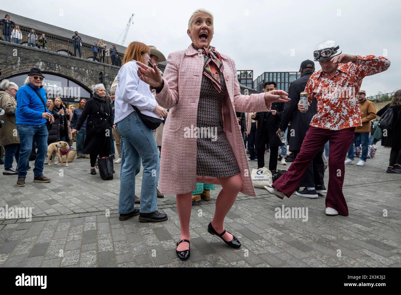 London, UK. 27 April 2024. People dance to sixties and seventies music ...