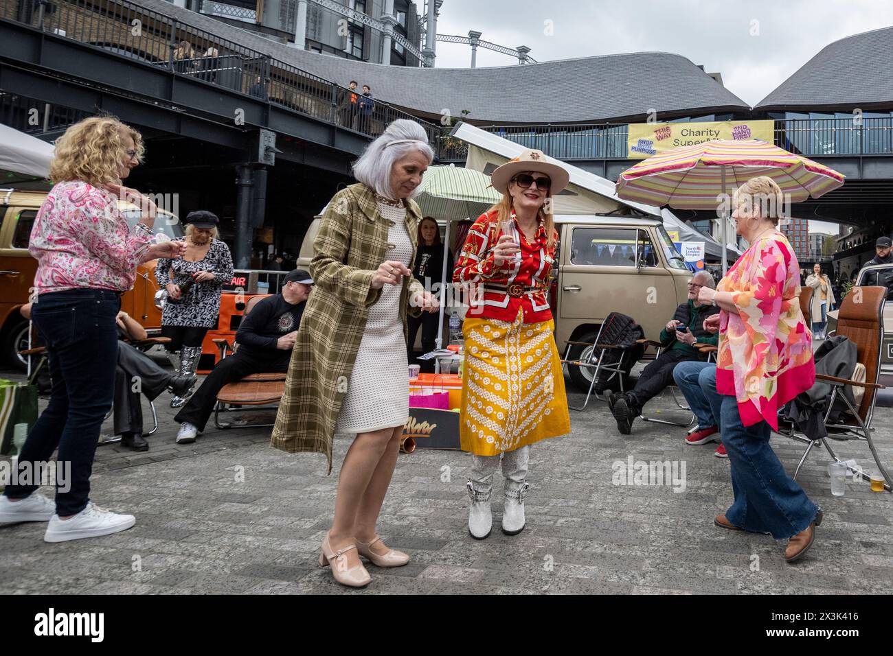 London, UK. 27 April 2024. People dance to sixties and seventies music ...