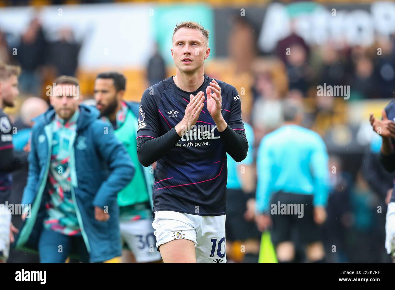 Cauley Woodrow of Luton Town applauds the fans after the Premier League match between Wolverhampton Wanderers and Luton Town at Molineux, Wolverhampton on Saturday 27th April 2024. (Photo: Gustavo Pantano | MI News) Credit: MI News & Sport /Alamy Live News Stock Photo