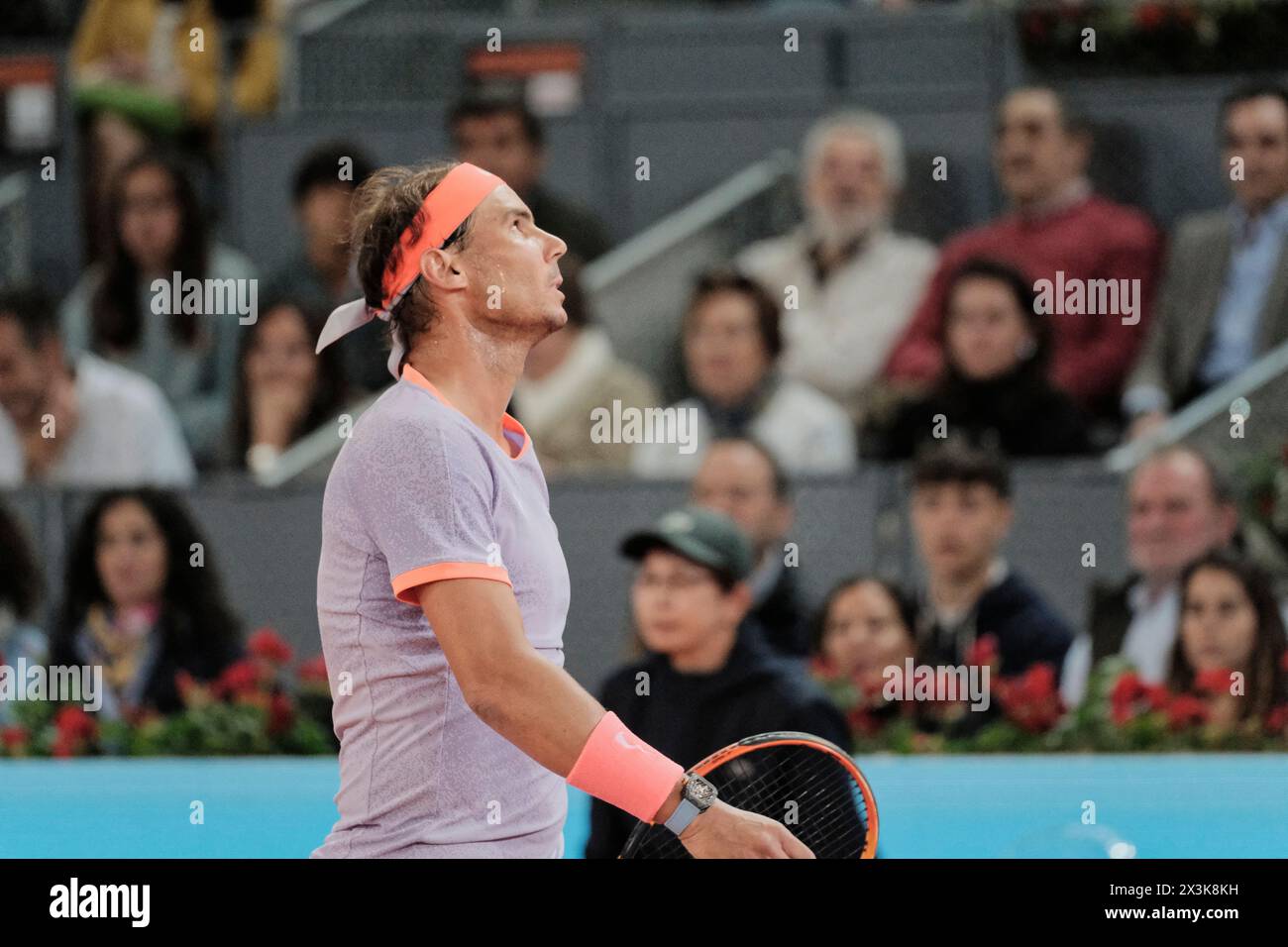 Madrid, Spain. 27th Apr, 2024. Tennis: Mutua Madrid Open tennis tournament - Madrid, Individual, Men:Rafael Nadal (ESP) VS Alex de Minaur (AUS). Rafael Nadal (ESP). Credit: EnriquePSans/Alamy Live News Stock Photo