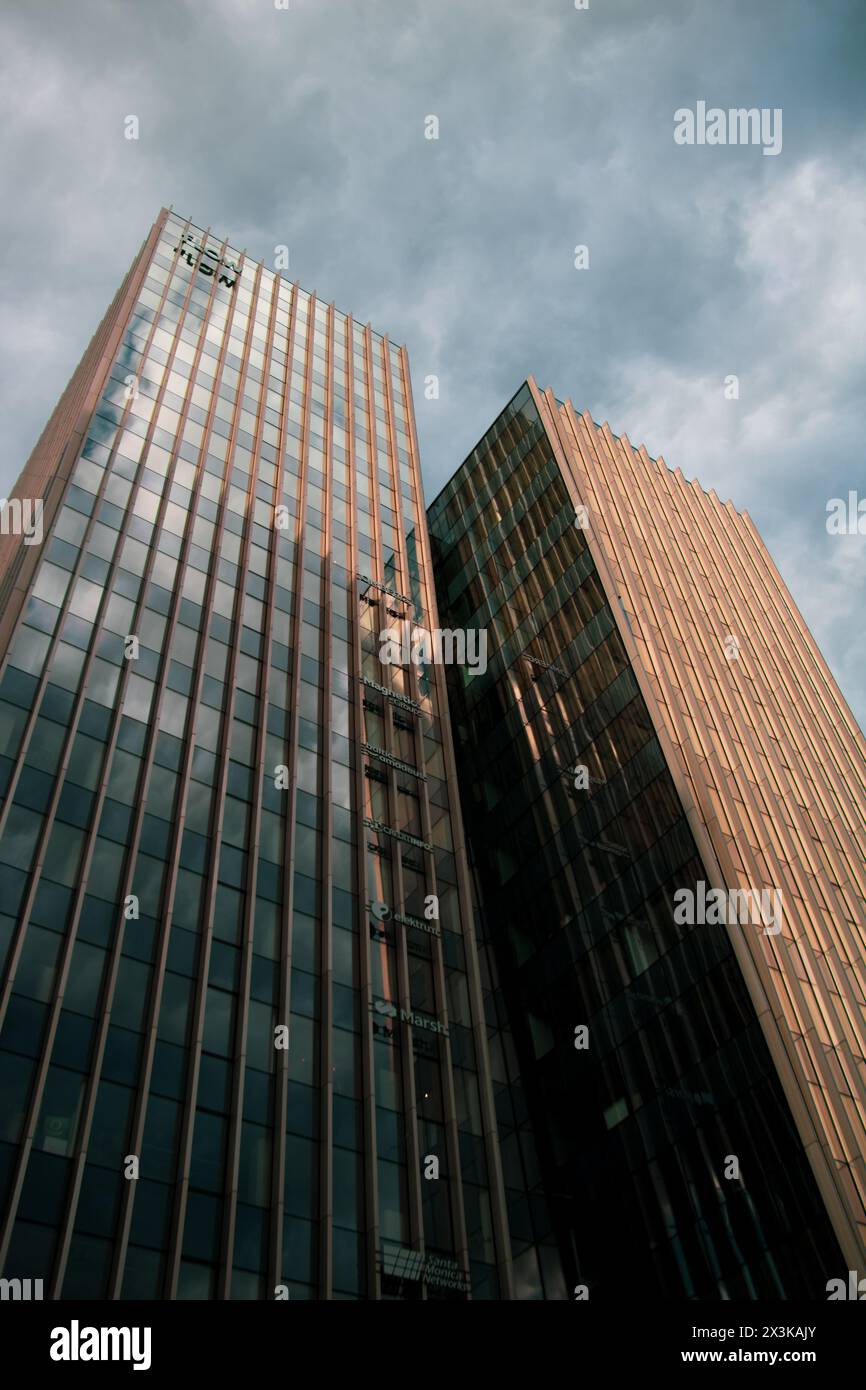 The top of a modern office building under the sunset light Stock Photo ...