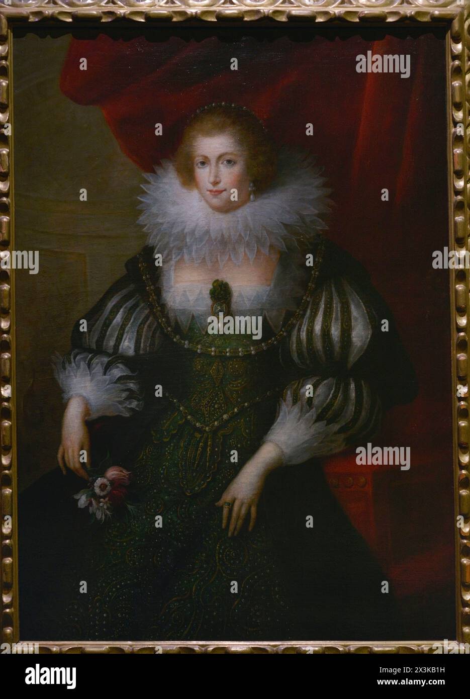 Anne of Austria (1601-1666). Queen consort of France and Navarre (1615-1643) by her marriage to King Louis XIII of France. Queen regent from 1643 to 1651. Infanta of Spain and Portugal as the daughter of King Philip III of Spain and Archduchess Margaret of Austria. Anonymous portrait based on a painting in the Louvre Museum that reproduces a lost original by Rubens, painted ca. 1620-1625. Oil on canvas. Museum of Santa Cruz. Toledo. Spain. Stock Photo