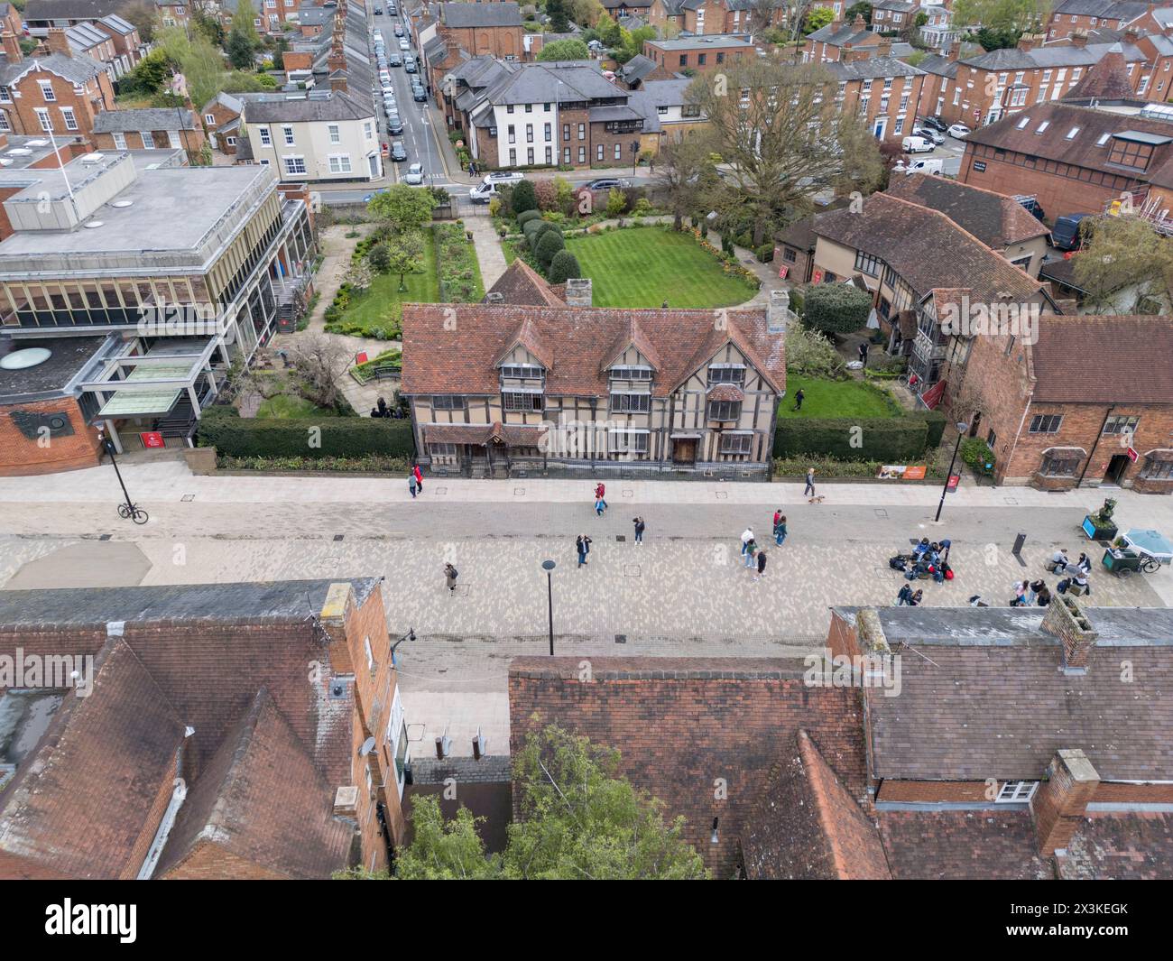 Aerial view of Shakespeares Birthplace, Haneley Street, Stratford Upon Avon, UK. Stock Photo
