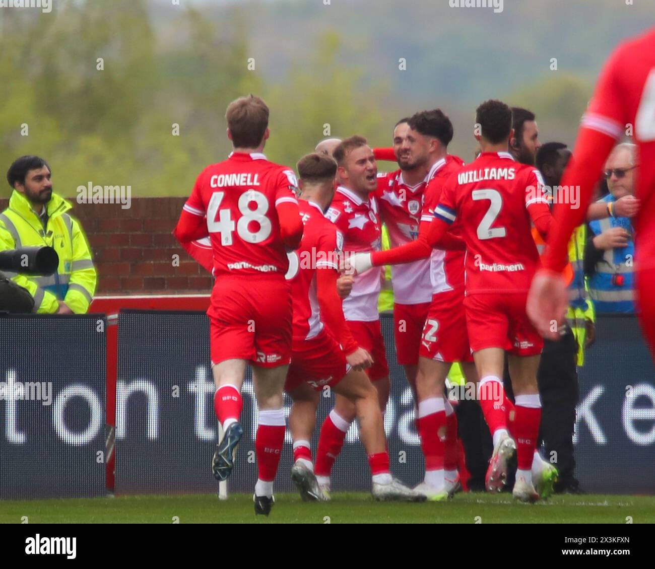 Barnsley 27 April 2024:Barnsley's Herbie Kane celebrates scoring the first goal with his team mates in the EFL Division 1 Barnsley v Northampton Town  Clive Stapleton/Alamy Live News Stock Photo