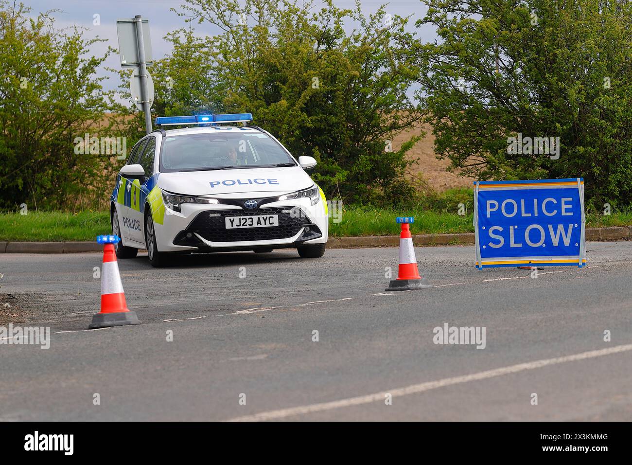 Police car being used as a road block to an incident in Swillington