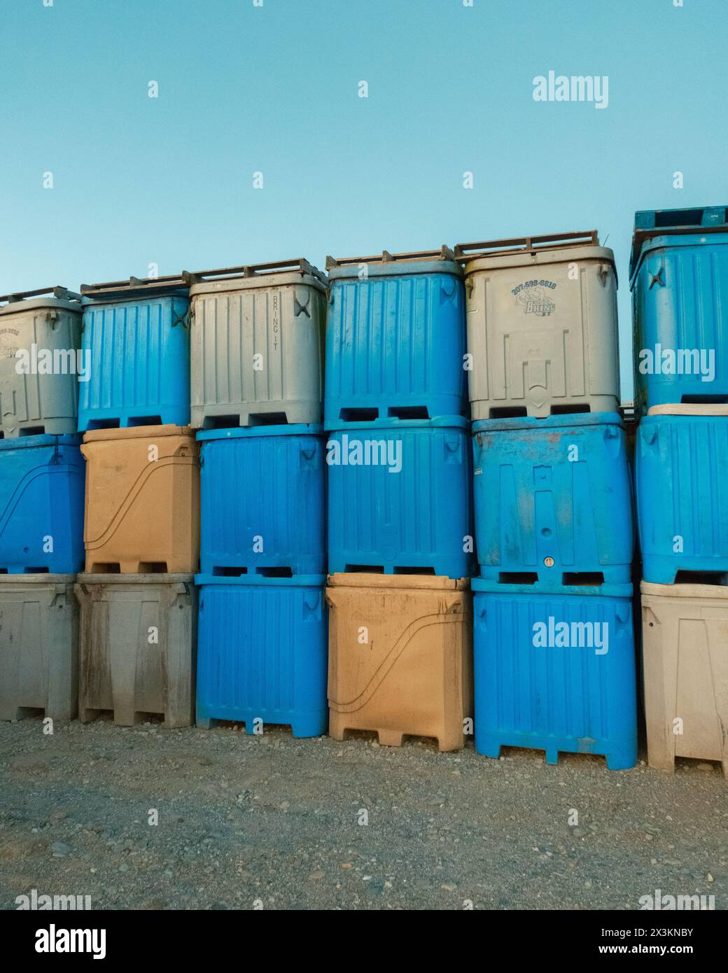 Stacks of crates on Beals Island, Maine Stock Photo