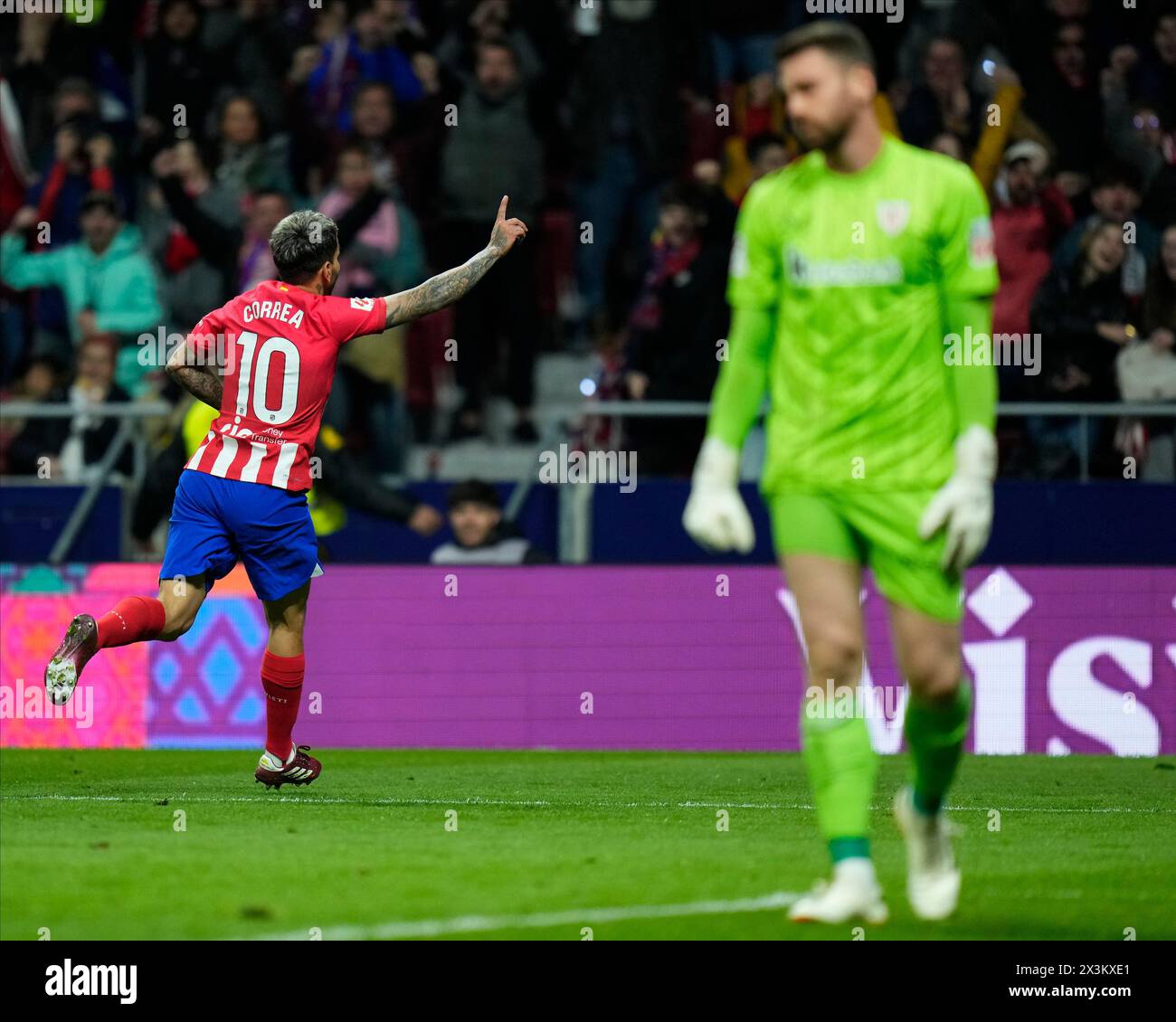 Madrid, Spain. 27th Apr, 2024. Angel Correa of Atletico de Madrid during the La Liga match between Atletico de Madrid and Athletic Club played at Civitas Metropolitano Stadium on April 27 in Madrid, Spain. (Photo by Cesar Cebolla/PRESSINPHOTO) Credit: PRESSINPHOTO SPORTS AGENCY/Alamy Live News Stock Photo