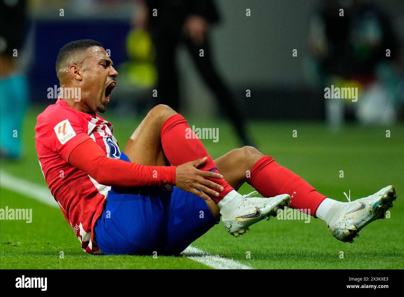 Madrid, Spain. 27th Apr, 2024. Samuel Lino of Atletico de Madrid during the La Liga match between Atletico de Madrid and Athletic Club played at Civitas Metropolitano Stadium on April 27 in Madrid, Spain. (Photo by Cesar Cebolla/PRESSINPHOTO) Credit: PRESSINPHOTO SPORTS AGENCY/Alamy Live News Stock Photo