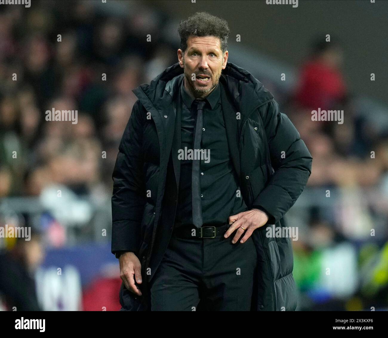 Madrid, Spain. 27th Apr, 2024. Diego Pablo Simeone Head Coach of Atletico de Madrid (L) during the La Liga match between Atletico de Madrid and Athletic Club played at Civitas Metropolitano Stadium on April 27 in Madrid, Spain. (Photo by Cesar Cebolla/PRESSINPHOTO) Credit: PRESSINPHOTO SPORTS AGENCY/Alamy Live News Stock Photo