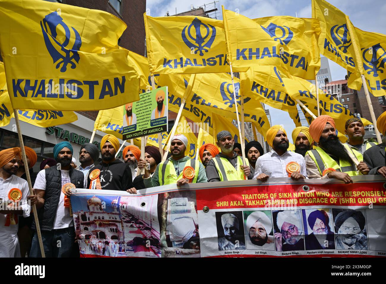 Participants march in the Sikh Cultural Society's Sikh Day Parade on April 27, 2024 in New York