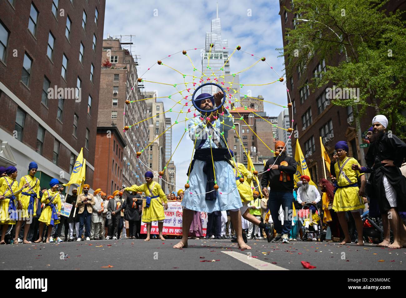 Participants march in the Sikh Cultural Society's Sikh Day Parade on April 27, 2024 in New York