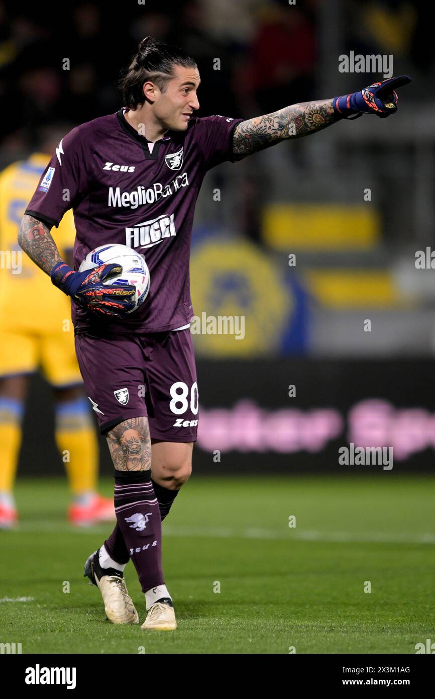 Stefano Turati of Frosinone gestures during the Serie A football match between Frosinone Calcio and US Salernitana at Benito Stirpe stadium in Frosinone (Italy), April 26th, 2024. Stock Photo