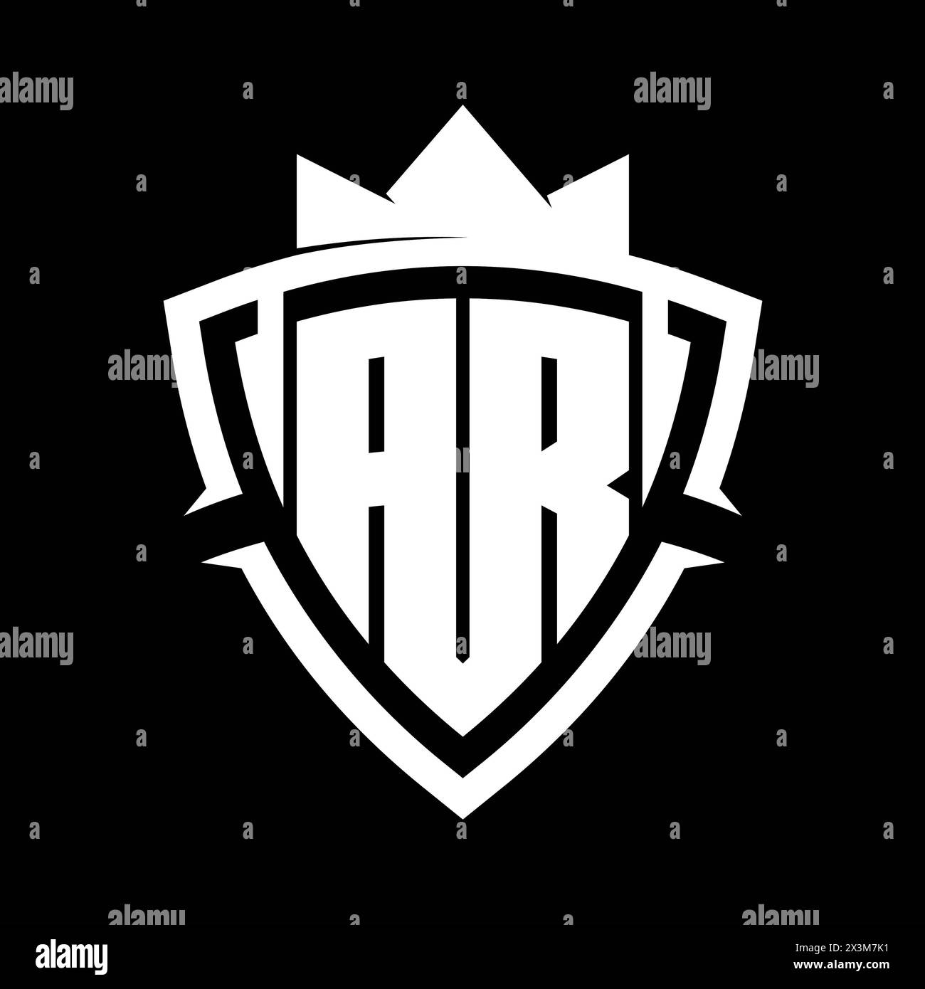 AR Letter bold monogram with triangle curve shield shape with crown white and black background color design template Stock Photo