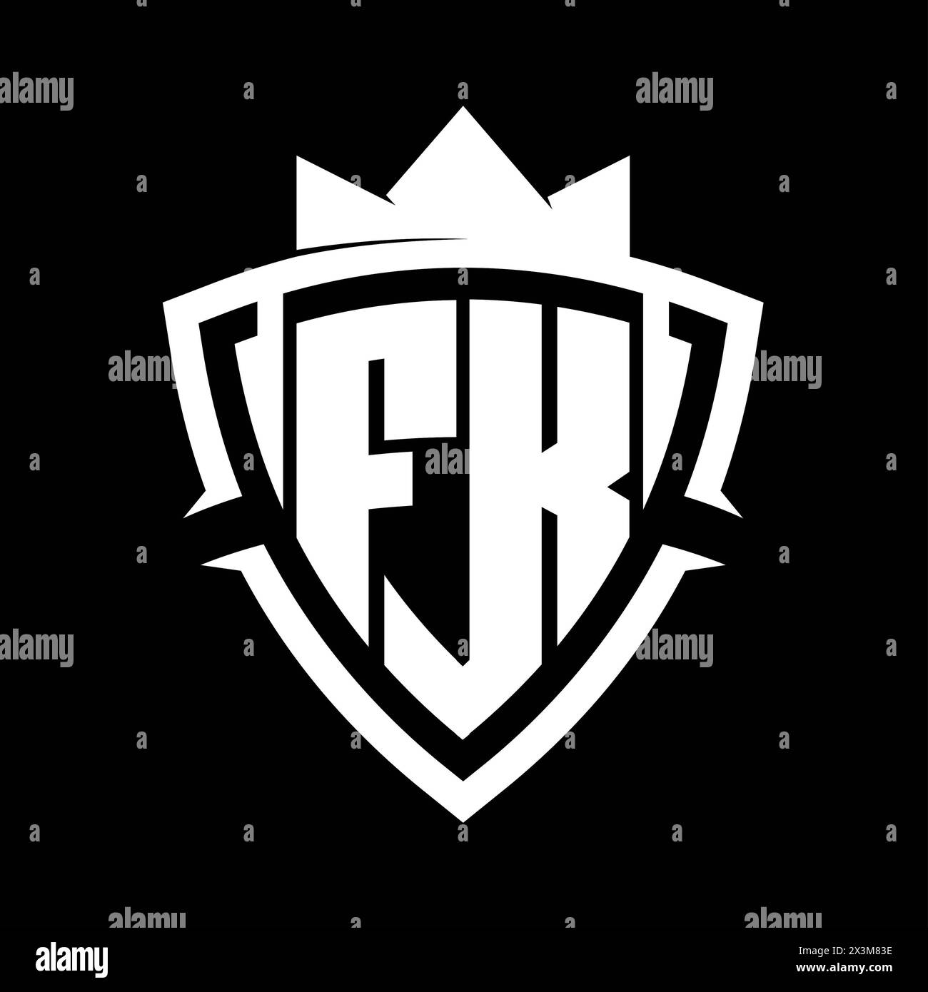 FK Letter bold monogram with triangle curve shield shape with crown white and black background color design template Stock Photo