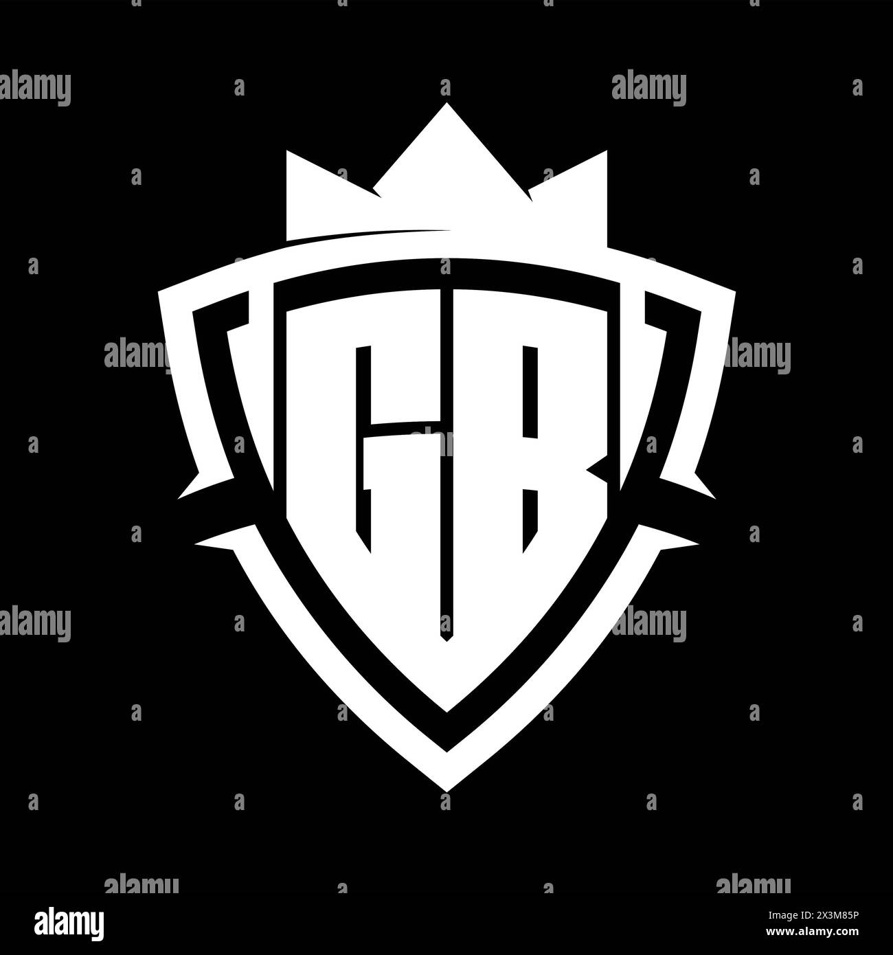 GB Letter bold monogram with triangle curve shield shape with crown white and black background color design template Stock Photo