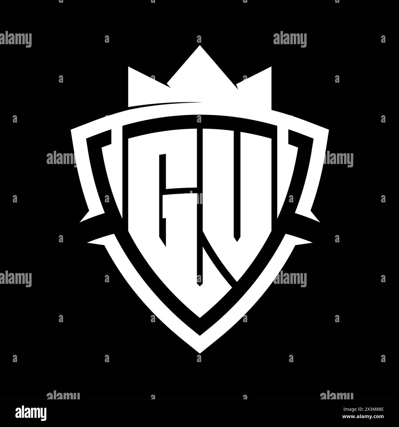 GV Letter bold monogram with triangle curve shield shape with crown ...