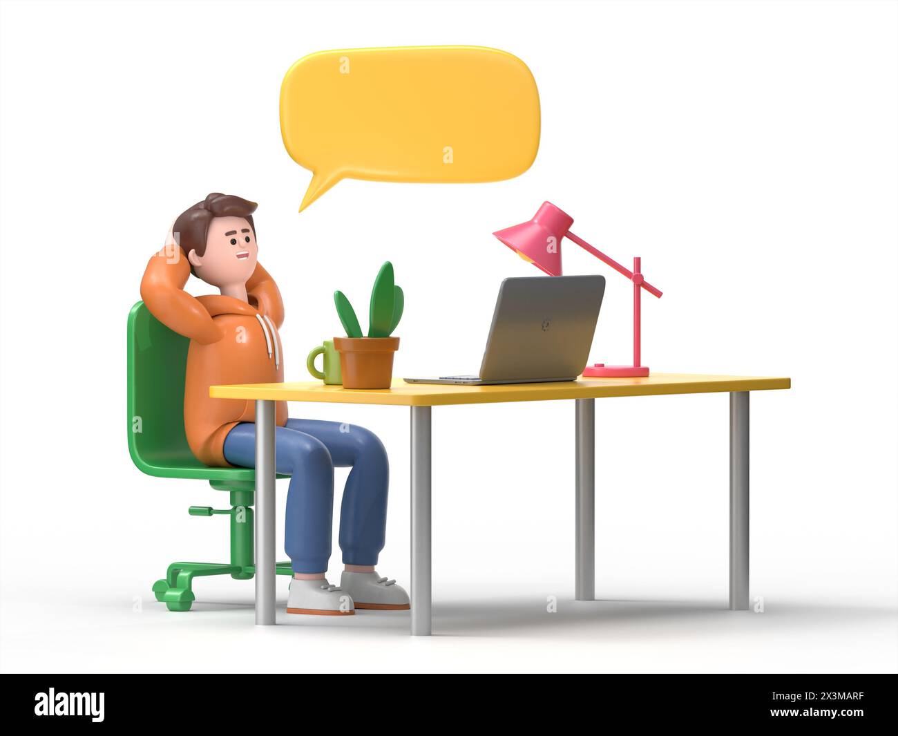 3D illustration of smiling male guy Qadir Business employee bored at work. Office work life concept. 3D rendering on white background. Stock Photo