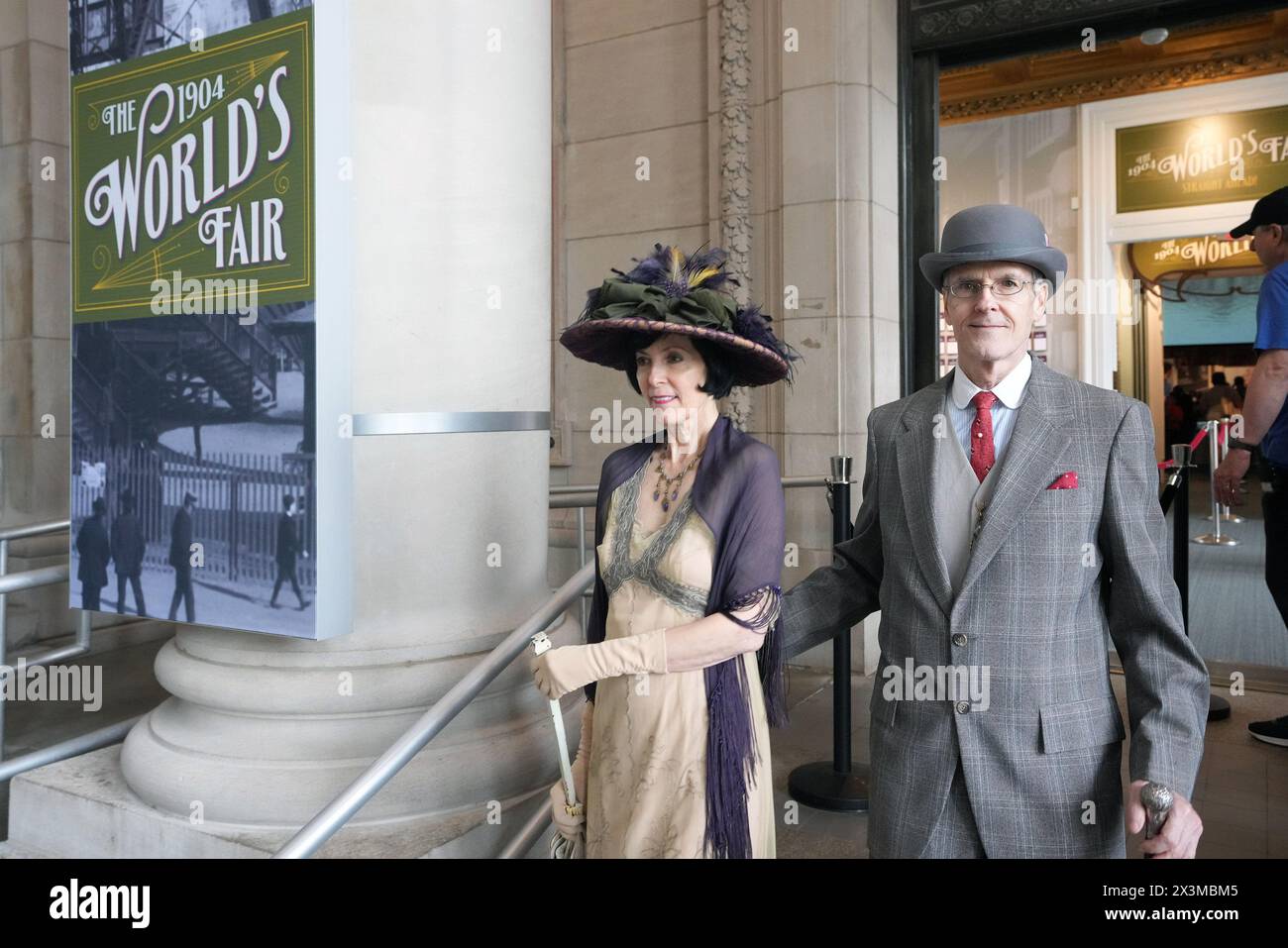 St. Louis, United States. 01st May, 2024. Charlie and Cornelia Manassa dress in period costumes to visit the opening day of the 1904 Worlds Fair display at the Missouri History Museum in St. Louis on Saturday, April 27, 2024. The History Museum is celebrating the 120th anniversary of the fair with a scale model of the fair grounds that covered over two square miles in St. Louis. Photo by Bill Greenblatt/UPI Credit: UPI/Alamy Live News Stock Photo
