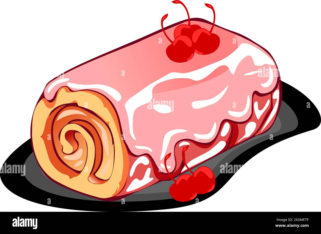 Cake with cream and cherry on a plate. Vector illustration Stock Vector ...