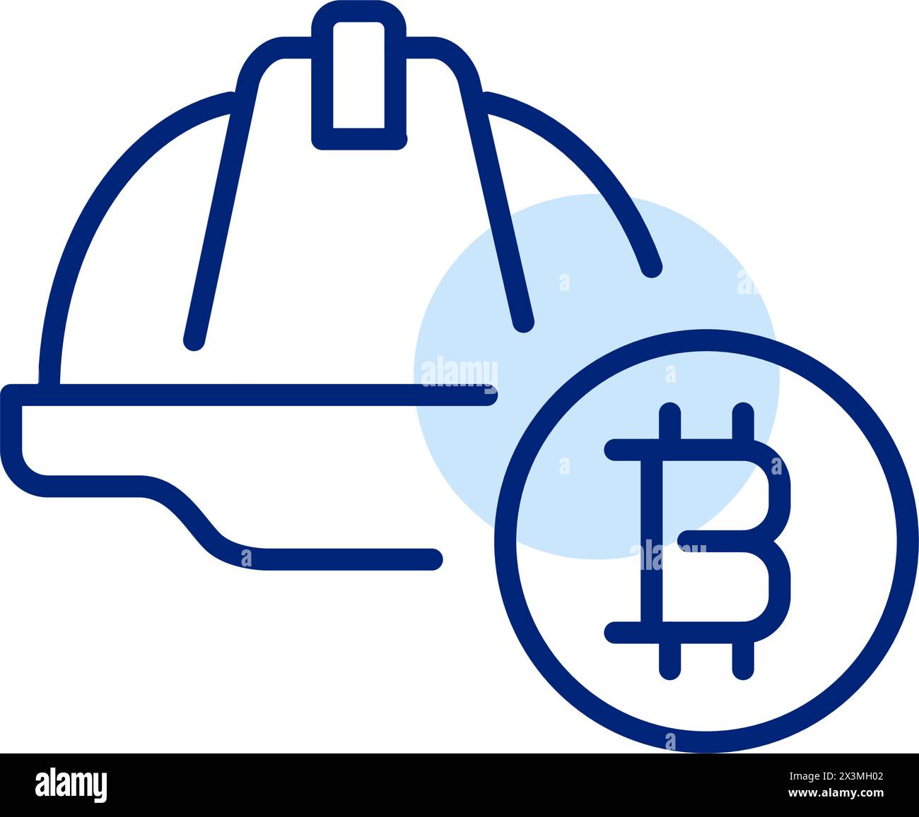 Hard hat and bitcoin symbol. Cryptocurrency mining. Pixel perfect, editable stroke icon Stock Vector