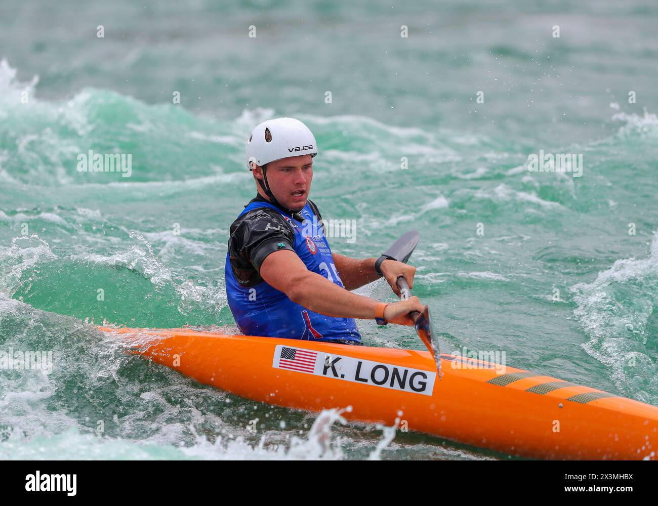 Lane. 27th Apr, 2024. Kyler James Long competes in the US Olympic Team Trials for Kayak Slalom at Riversport in Oklahoma City, OK. Ron Lane. Credit: csm/Alamy Live News Stock Photo