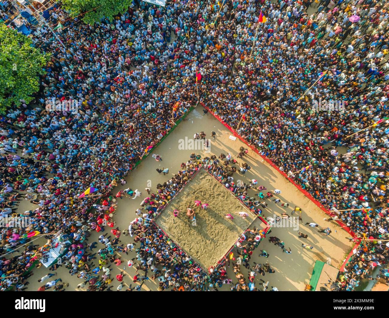 Traditional Jobbarer Boli Khela (wrestling competition) at Laldighi, Chittagong.  Folk culture of Bangladesh. Stock Photo