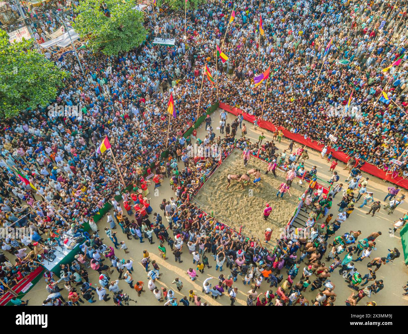 Traditional Jobbarer Boli Khela (wrestling competition) at Laldighi, Chittagong.  Folk culture of Bangladesh. Stock Photo