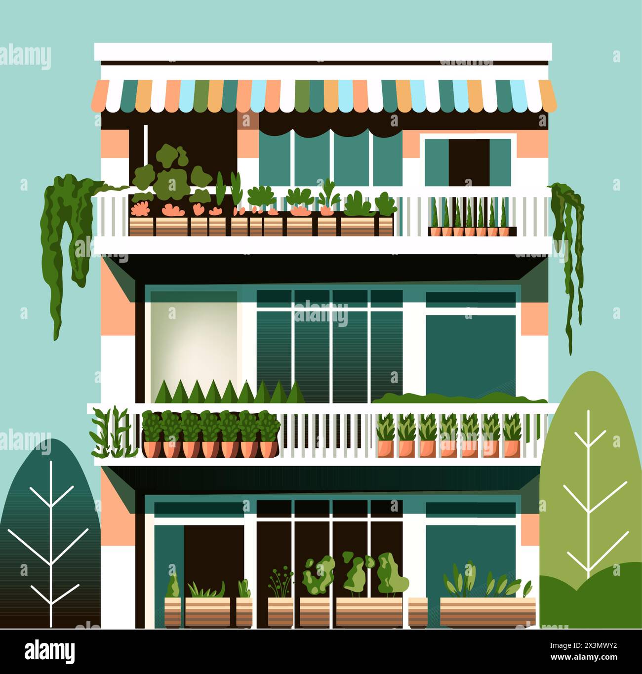 Eco friendly Balcony Garden Homes Stock Vector