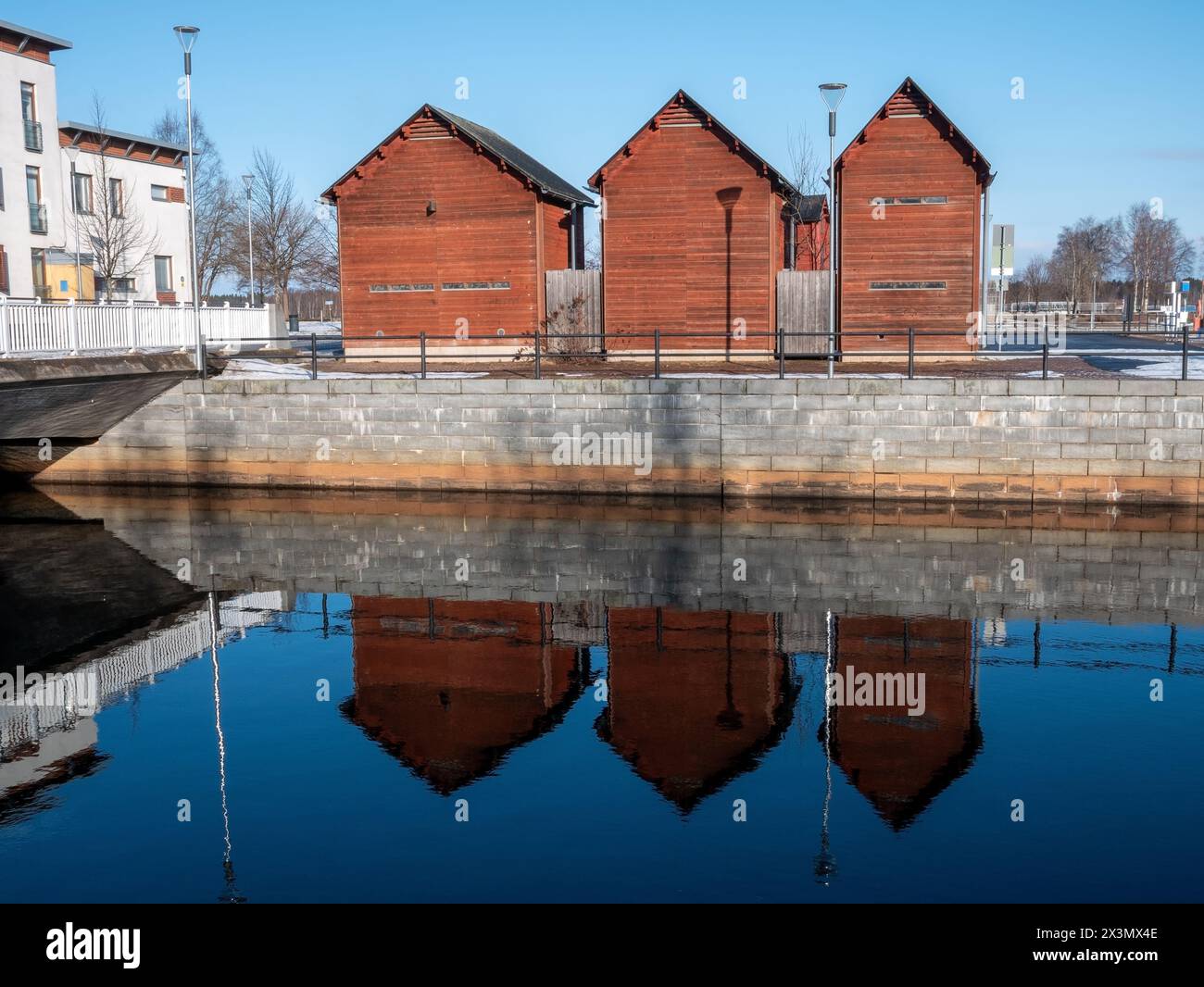 Old wooden red barns in Kiikeli, Oulu Finland Stock Photo