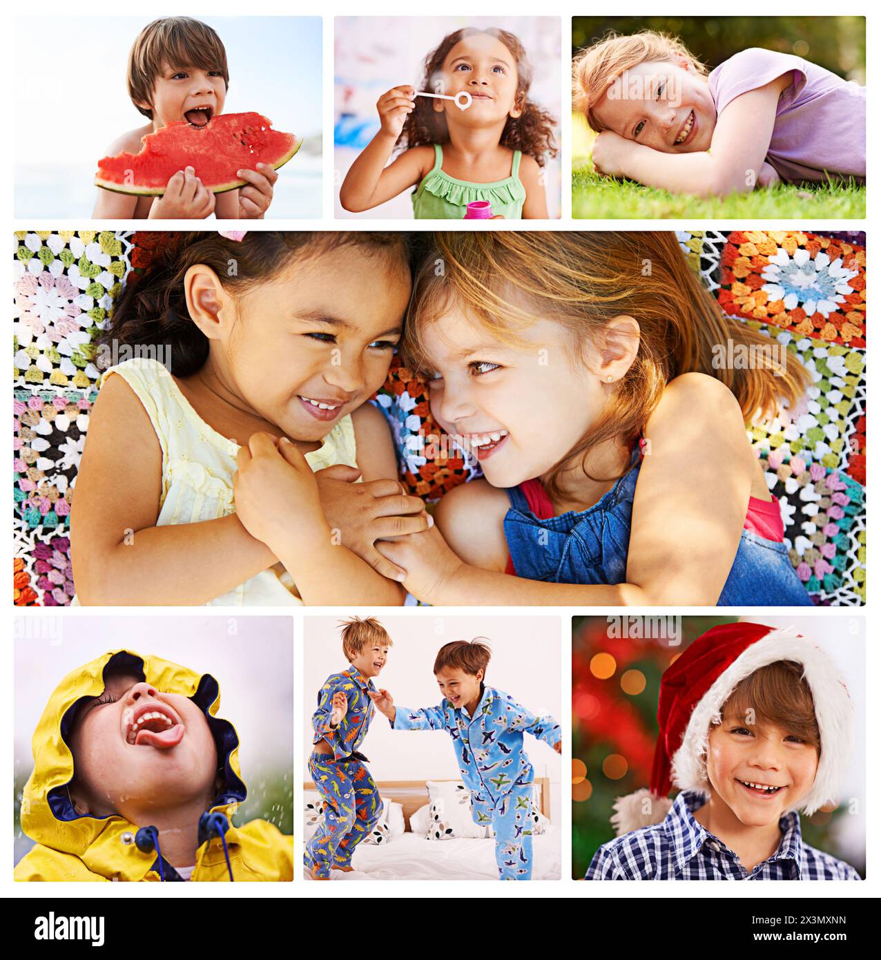 Collage, child development and fun with kids for activities in outdoors ...