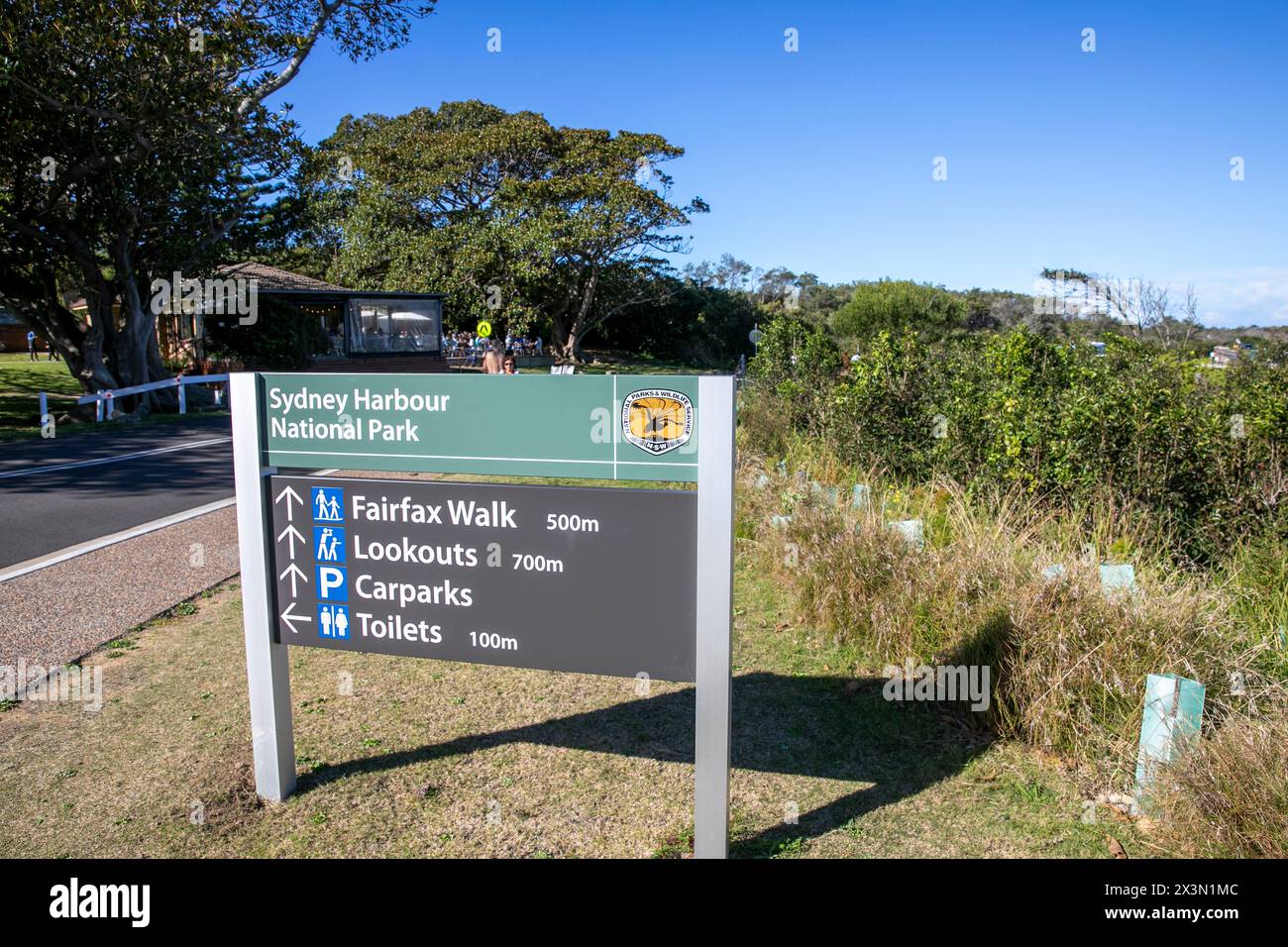 Sydney Harbour national park sign on North Head Manly with directions to Fairfax track walk and lookouts,Sydney,NSW,Australia Stock Photo