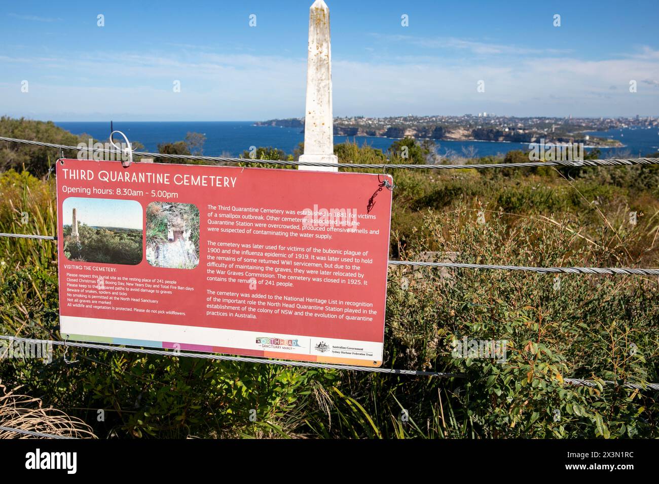 Third Quarantine cemetery, on North Head Manly, opened in 1881 for the burial of people who had died from infectious diseases including smallpox Stock Photo