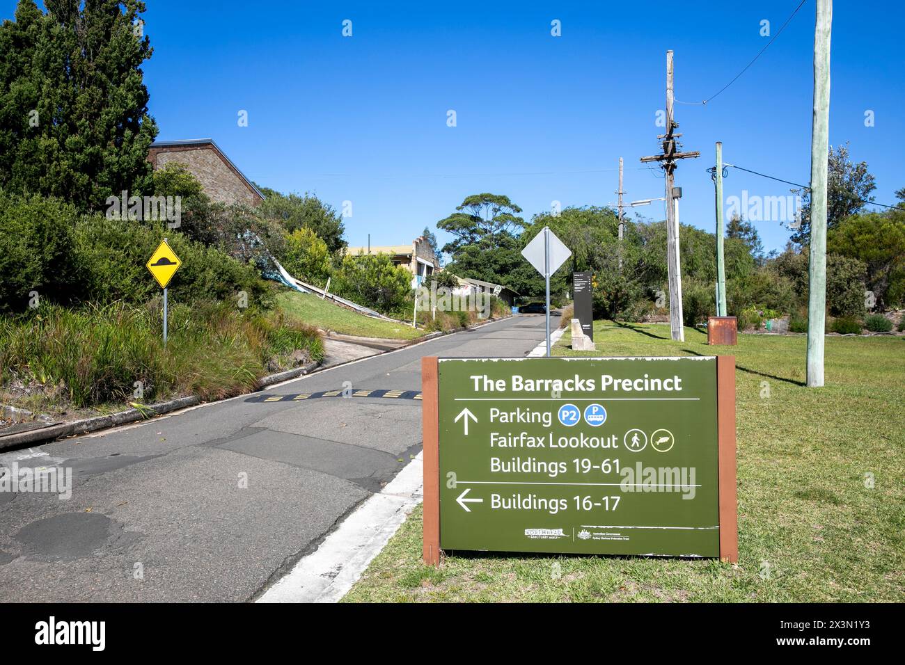 North Head Manly, The Barracks precinct is a historical landmark of military operations during World War 2 and played key role in coastal defences Stock Photo