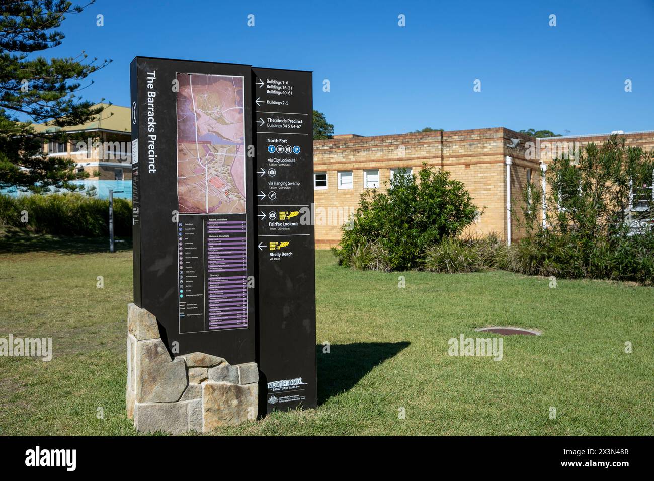 North Head Manly, The Barracks precinct is a historical landmark of military operations during World War 2 , directory of tenants and maps,Sydney Stock Photo