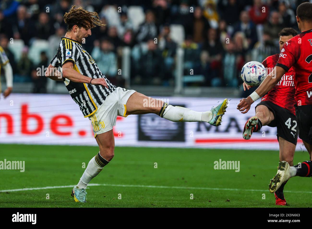 Turin, Italy. 27th Apr, 2024. Adrien Rabiot of Juventus FC seen in action during the Serie A 2023/24 football match between Juventus FC and AC Milan at Allianz Stadium. Final score; Juventus 0;0 Milan Credit: SOPA Images Limited/Alamy Live News Stock Photo