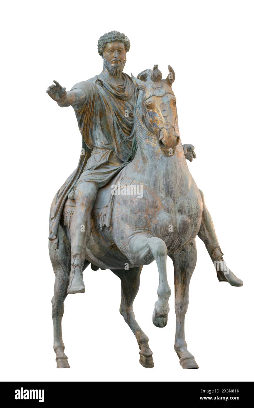 The Equestrian Statue of Marcus Aurelius (statua equestre di Marco Aurelio; Equus Marci Aurelii). Ancient Roman bronze equestrian statue on the Capito Stock Photo